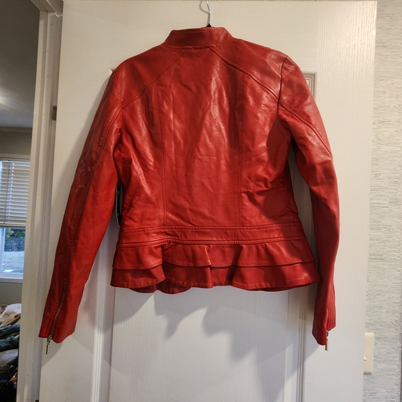 Guess Red Leather Jacket Size M BNWT - Picture 4 of 7
